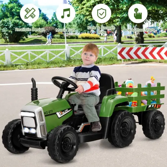 Iron Ride-On Tractor with Trailer, Music and Safety for Kids Dark Green {4}
