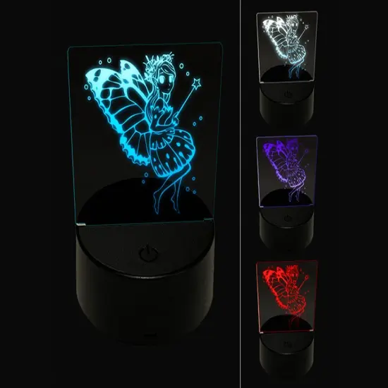 Cute Butterfly Pixie Fairy Girl 3D Illusion LED Night Light Sign Nightstand Desk Lamp {1}