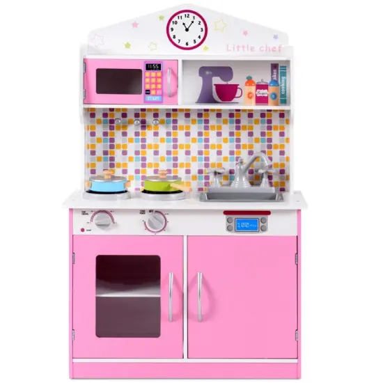Kids Wooden Pretend Kitchen Cooking Playset Ideal Gift for Birthdays or Any Special Occasion Beige {8}