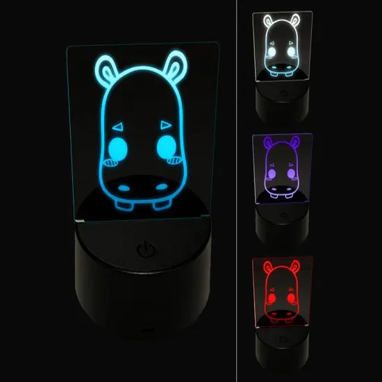 Charming Kawaii Chibi Hippopotamus Face Blushing Cheeks 3D Illusion LED Night Light Sign Nightstand Desk Lamp {1}