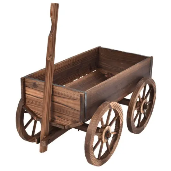 Wood Wagon Planter Pot Stand with Wheels {1}