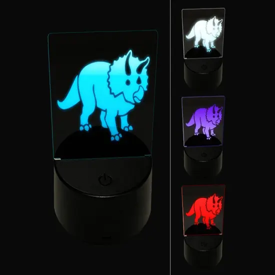 Triceratops Dinosaur 3D Illusion LED Night Light Sign Nightstand Desk Lamp {1}