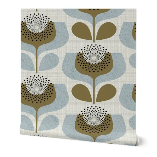 Peel & Stick Wallpaper 2FT Wide Neutral Botanical Geometric Flowers 70S Inspired Shapes Custom Removable Wallpaper by Spoonflower {7}