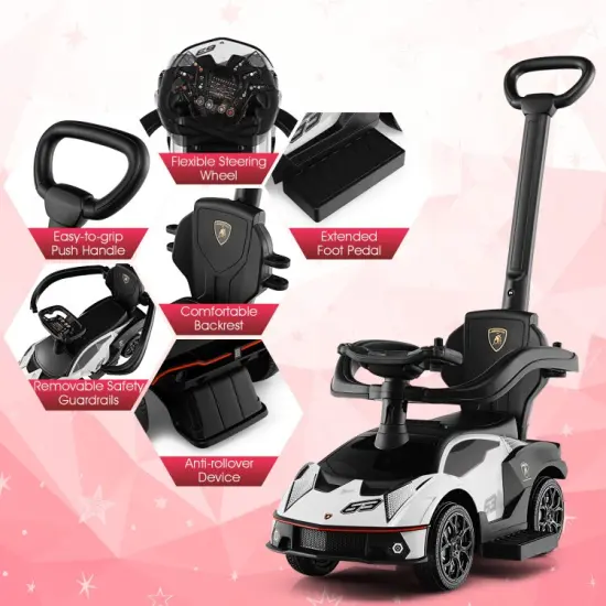 3-in-1 Ride on Push Car with Handle Guardrail and White {6}