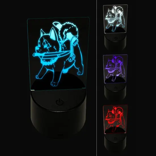 Samurai Dog Shiba Inu with Knife 3D Illusion LED Night Light Sign Nightstand Desk Lamp {1}