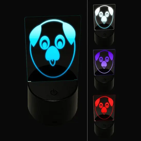Playful Pug Face 3D Illusion LED Night Light Sign Nightstand Desk Lamp {1}