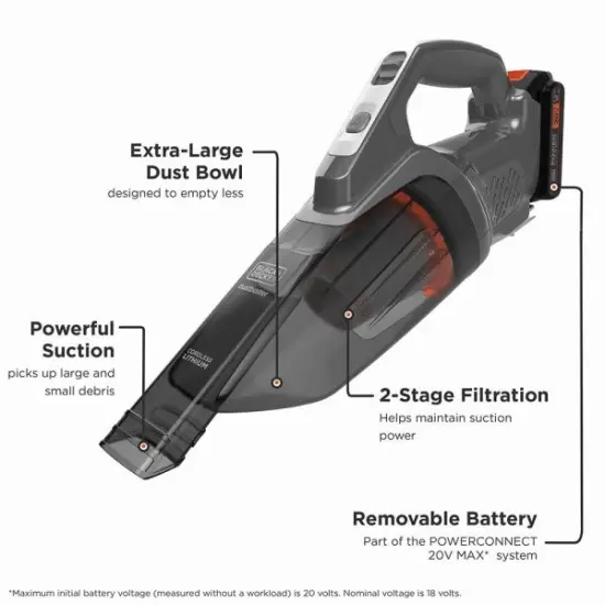 BLACK+DECKER Dustbuster 20V MAX* POWERCONNECT Cordless Handheld Vacuum (BCHV001C1) {2}