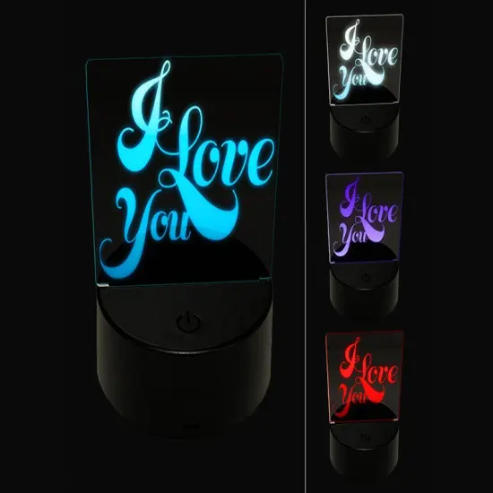 I Love You Elegant Text 3D Illusion LED Night Light Sign Nightstand Desk Lamp {1}