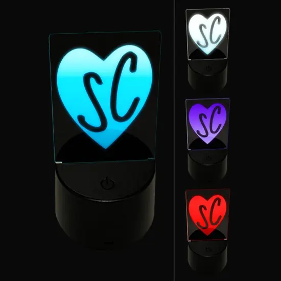 SC South Carolina State in Heart 3D Illusion LED Night Light Sign Nightstand Desk Lamp {1}