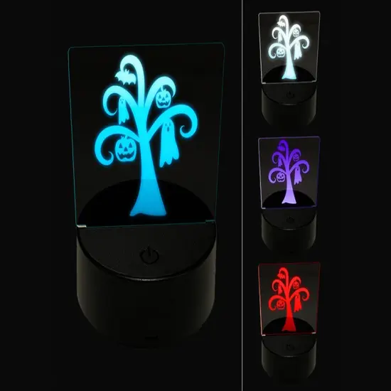 Halloween Tree Ghost Bat Jack-O'-Lantern 3D Illusion LED Night Light Sign Nightstand Desk Lamp {1}