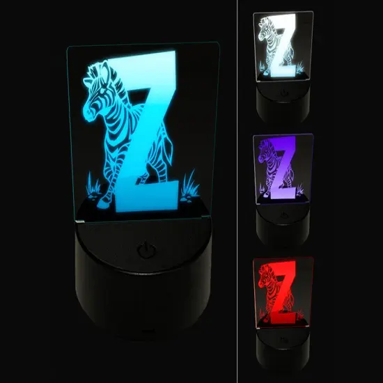 Animal Alphabet Letter Z for Zebra 3D Illusion LED Night Light Sign Nightstand Desk Lamp {1}