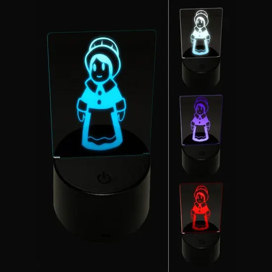 Cute Thanksgiving Pilgrim Girl 3D Illusion LED Night Light Sign Nightstand Desk Lamp {1}