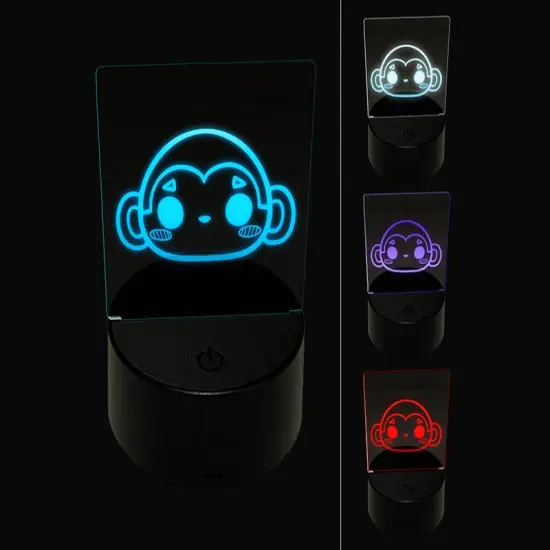 Charming Kawaii Chibi Monkey Face Blushing Cheeks 3D Illusion LED Night Light Sign Nightstand Desk Lamp {1}