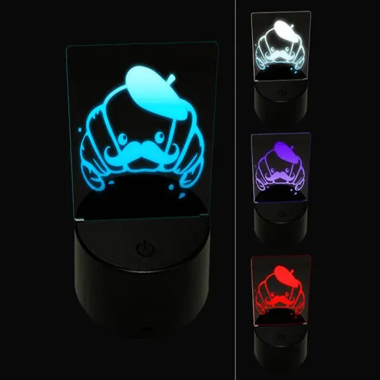 Cute Kawaii French Croissant with Beret and Mustache 3D Illusion LED Night Light Sign Nightstand Desk Lamp {1}