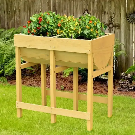 Raised Wooden Planter Vegetable Flower Bed with Liner {2}