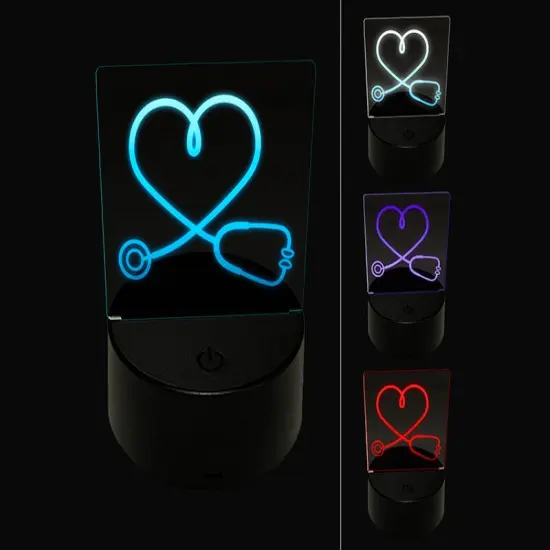 Nurse Doctor Heart Shaped Stethoscope 3D Illusion LED Night Light Sign Nightstand Desk Lamp {1}