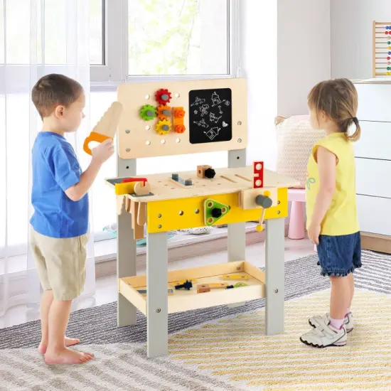 Wooden Pretend Play Workbench Set with Blackboard for Kids {4}