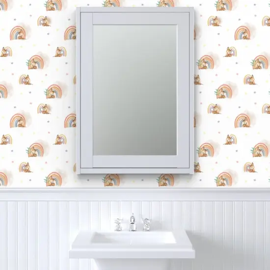 Pre-Pasted Wallpaper 2FT Wide Woodland Baby Cute Fawn Watercolor Rainbow Kids Forest Deer Animals Custom Pre-pasted Wallpaper by Spoonflower {6}