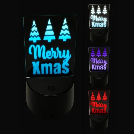 Merry Xmas Christmas Trees 3D Illusion LED Night Light Sign Nightstand Desk Lamp {1}