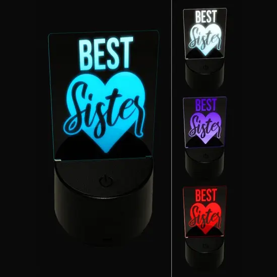 Best Sister in Heart 3D Illusion LED Night Light Sign Nightstand Desk Lamp {1}