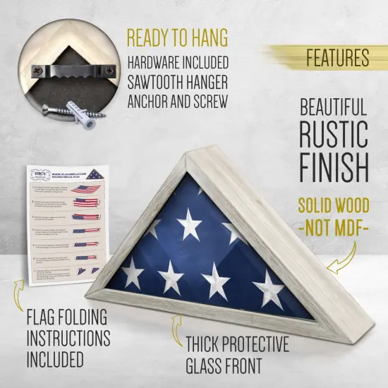 HBCY Creations Rustic Flag Case - SOLID WOOD Military Flag Display Case for 9.5 x 5 American Veteran Burial Flag, Wall Mounted Burial Flag Frame {2}