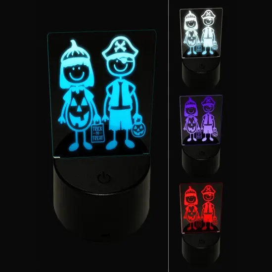 Stick Figure Halloween Trick Or Treaters Kids 3D Illusion LED Night Light Sign Nightstand Desk Lamp {1}