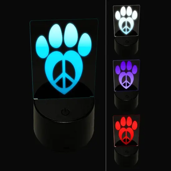 Paw Print Dog Cat Heart Peace Sign 3D Illusion LED Night Light Sign Nightstand Desk Lamp {1}