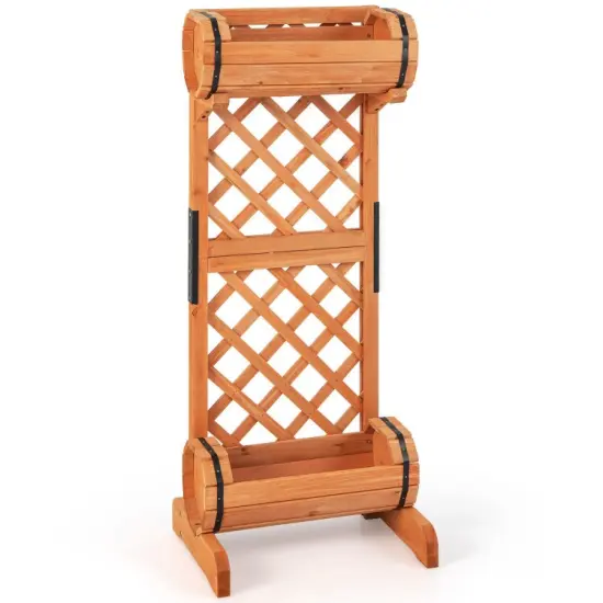 2-Tier Wooden Raised Garden Bed with Trellis-Orange {1}