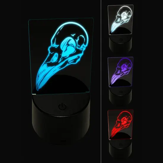 Crow Raven Bird Skull 3D Illusion LED Night Light Sign Nightstand Desk Lamp {1}