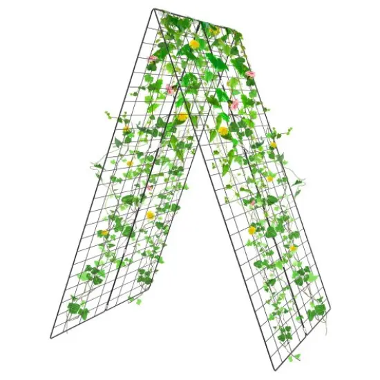 2 Pieces Foldable A-Frame Trellis Plant Supports with Twist Ties-Green {1}