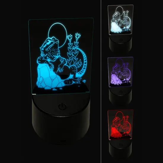 Bearded Dragon Lazy Lizard 3D Illusion LED Night Light Sign Nightstand Desk Lamp {1}