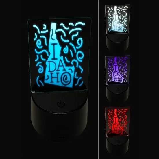 Idaho State with Text Swirls 3D Illusion LED Night Light Sign Nightstand Desk Lamp {1}