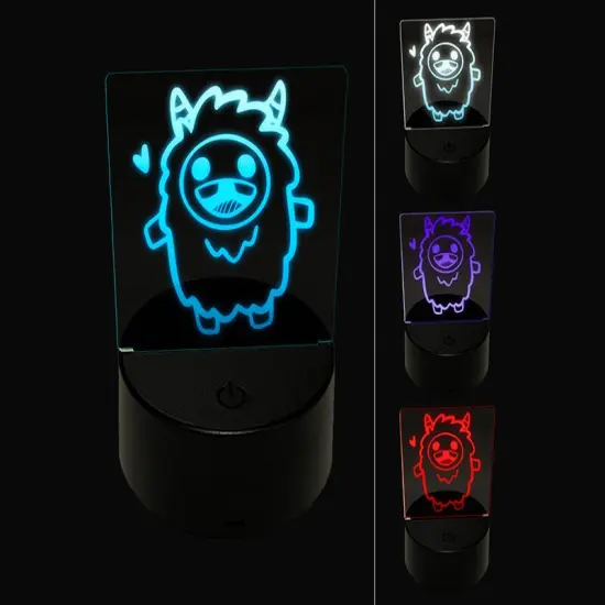 Excited Happy Kawaii Chibi Yeti 3D Illusion LED Night Light Sign Nightstand Desk Lamp {1}