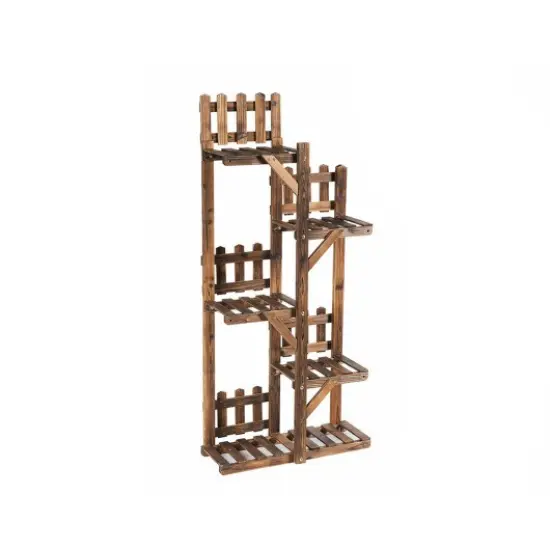 5-Tier Flower Rack Wood Plant Stand with 6 Pots Display Shelf {1}