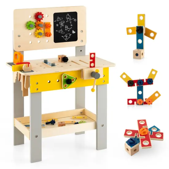 Wooden Pretend Play Workbench Set with Blackboard for Kids {1}