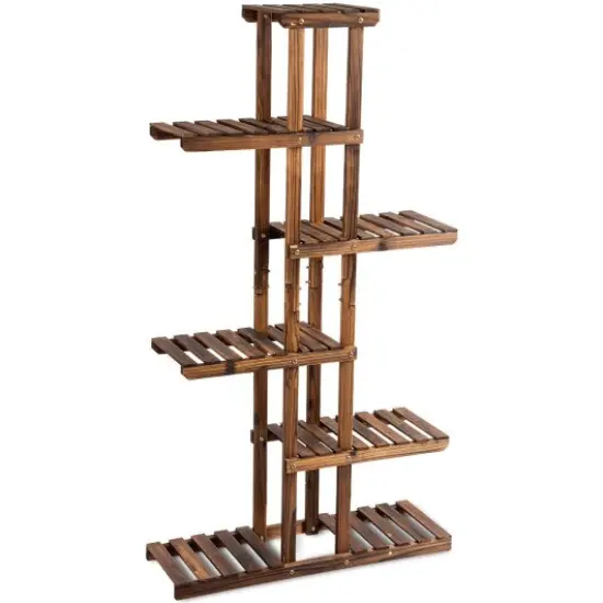 6 Tier Garden Wooden Shelf Storage Plant Rack Stand {3}