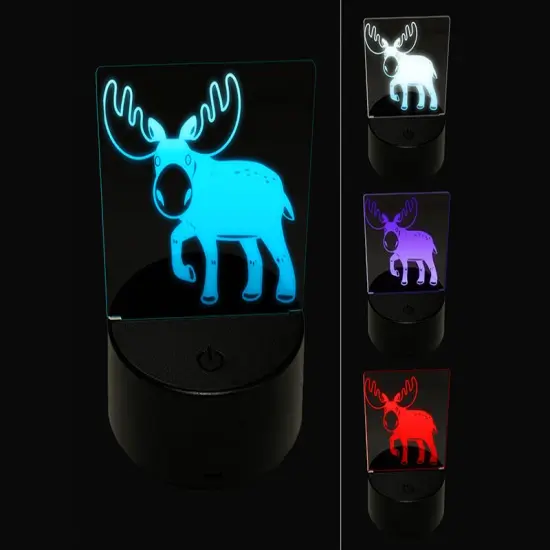 Cartoon Moose 3D Illusion LED Night Light Sign Nightstand Desk Lamp {1}