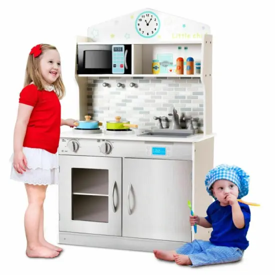 Kids Wooden Pretend Kitchen Cooking Playset Ideal Gift for Birthdays or Any Special Occasion Beige {4}