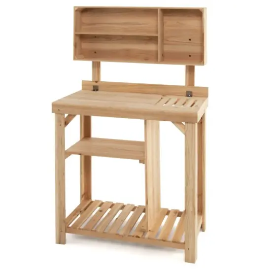 Garden Wooden Potting Table Workstation with Storage Shelf {1}