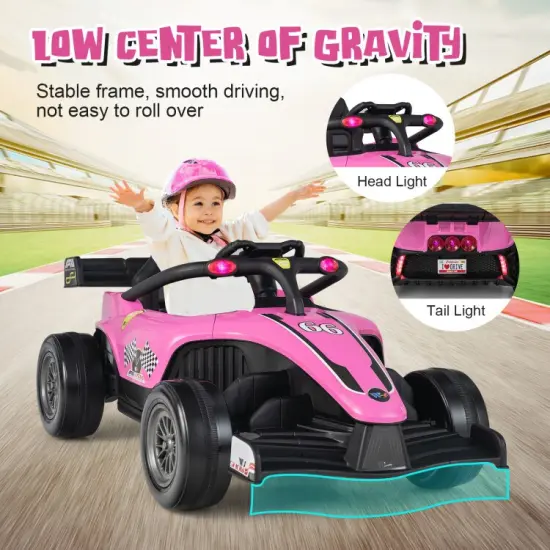 12V Kids Ride on Electric Formula Racing Car with Parental Remote Control and Manual Control Pink {5}