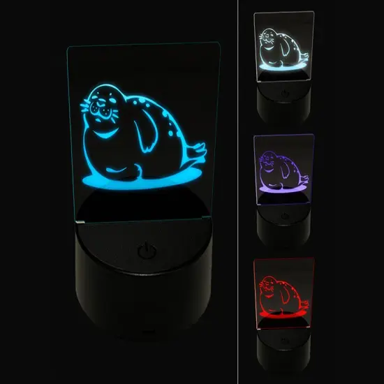 Chubby Happy Seal Basking on Side 3D Illusion LED Night Light Sign Nightstand Desk Lamp {1}