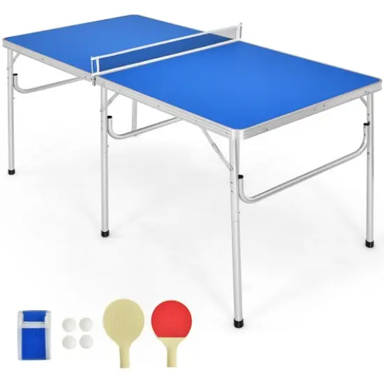 60 Inch Portable Tennis Ping Pong Folding Table with Accessories Blue {1}