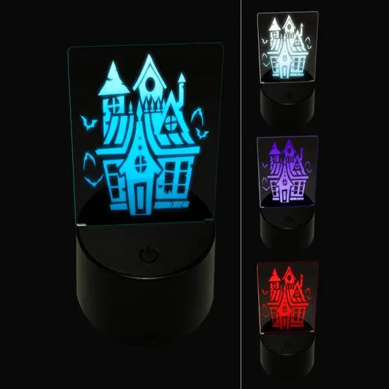 Spooky Scary Haunted House Mansion with Bats Broken Windows 3D Illusion LED Night Light Sign Nightstand Desk Lamp {1}