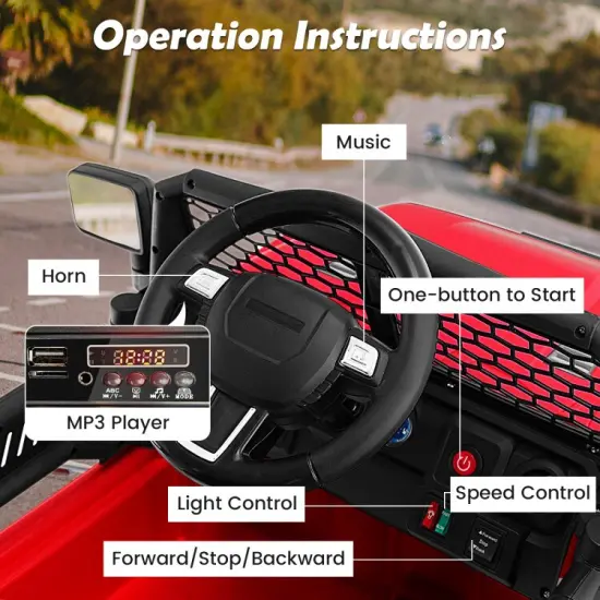 Kids Electric Ride-On Truck with Remote, Music and Safety Features Red {6}