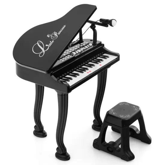 37 Keys Kids Piano Keyboard with Stool and Piano Lid Black {1}