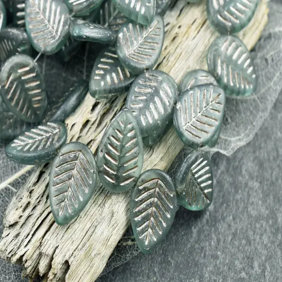 *15* 16x12mm Silver Washed Matte Aqua Top Drilled Dogwood Leaf Beads {1}