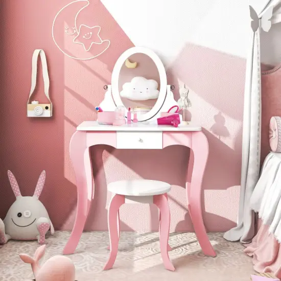 Pretend Kids Vanity Set Makeup Dressing Table with 360&deg; Rotatable Mirror {6}