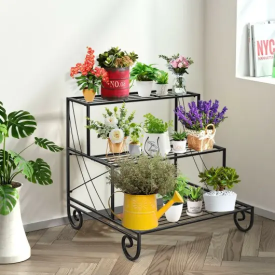 3 Tier Outdoor Metal Garden Planter Holder Shelf {2}
