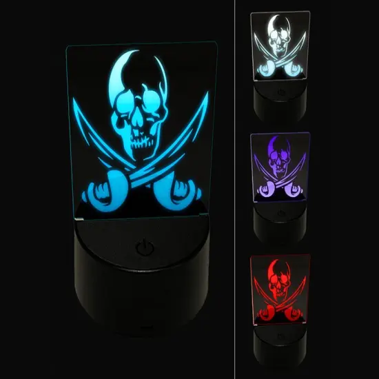 Pirate Skull and Swords Jolly Roger 3D Illusion LED Night Light Sign Nightstand Desk Lamp {1}