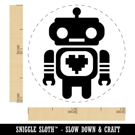 Cute Little Robot with a Heart Self-Inking Rubber Stamp for Stamping Crafting Planners Yellow {1}